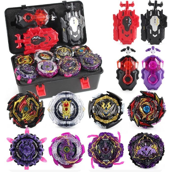Netoke 8 En 1 – Set De Toupies Gyros Turbo Avec Lanceurs – Combat 4D – 8 Gyroscopes Et 4 Lanceurs – Cadeau Pour Enfants – Boîte De Rangement