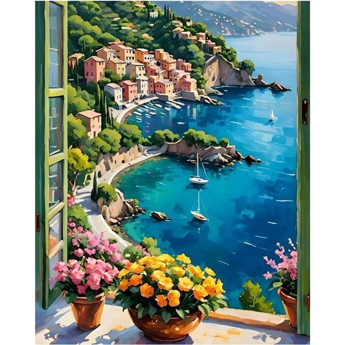 Gutluz Peinture Par Numéros – Paysage Lune 40x50 Cm – Kit Adulte Avec Pinceaux Et Peintures Acryliques