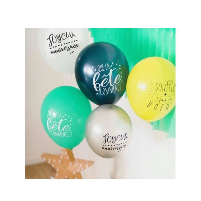 5 Ballons latex biodégradable Super anniversaire coloré 27 cm