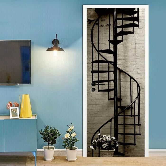 Sticker Décoratif Pour Porte 'Ancien Escalier' - Autocollant 88x200 Cm Style Vintage Mat