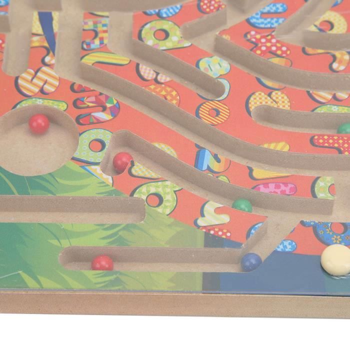 Planche Montessori En Bois Aimantée WOODENFUN – Labyrinthe Des Couleurs Et Des Nombres, 55 Billes Magnétiques, Jouet De Motricité Fine Pour 3-5 Ans