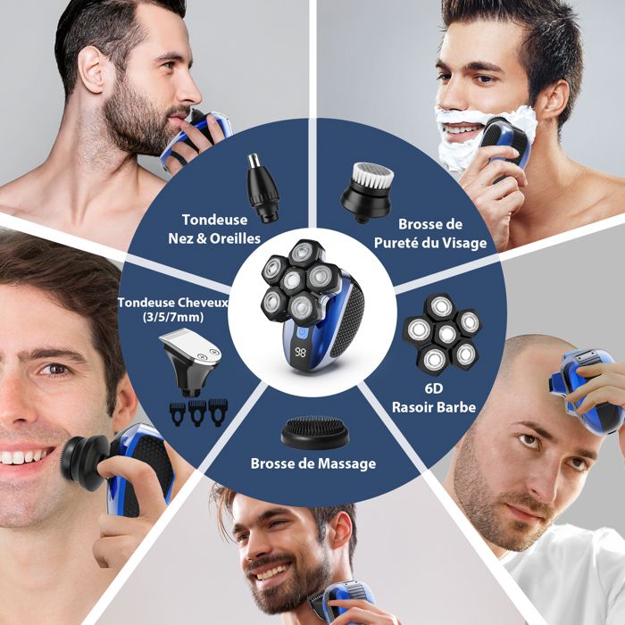 Rasoir électrique 6D étanche Rechargeable Kensen - Pour Tête Chauve Et Barbe, Avec LED