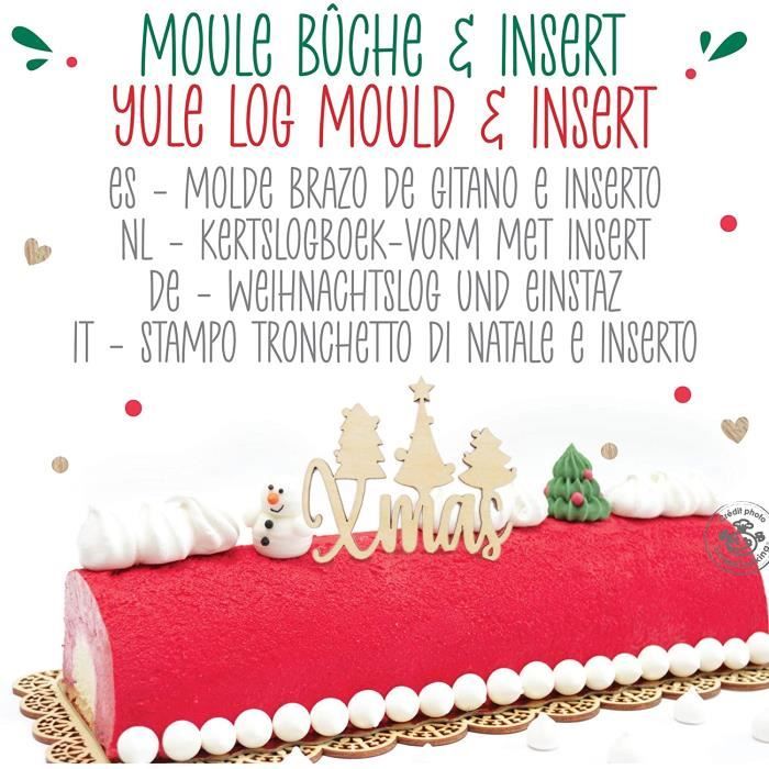 Kit de Noël - Moule à bûche plastique pvc et son insert, 2 embouts de bûche  en chocolat, une poche et la semelle.