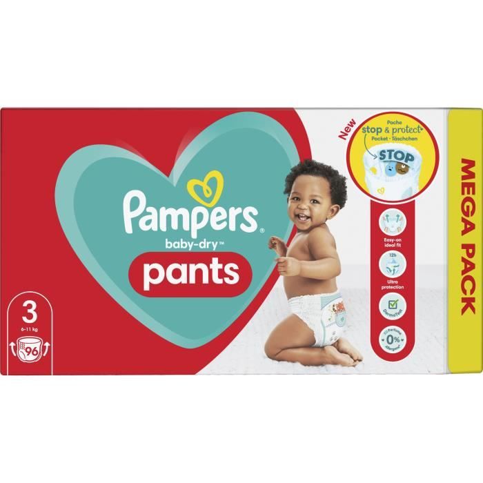 PAMPERS Baby-Dry Pants Taille 3 - 96 Couches-Culottes - Cdiscount  Puériculture & Eveil bébé