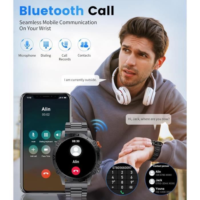 Montre Connectée Homme avec Appel Bluetooth 5.1, Smartwatch avec 100 Modes  Sportifs/SpO2/Fréquence Cardiaque/Sommeil/Assistant Vocal - Cdiscount  Téléphonie
