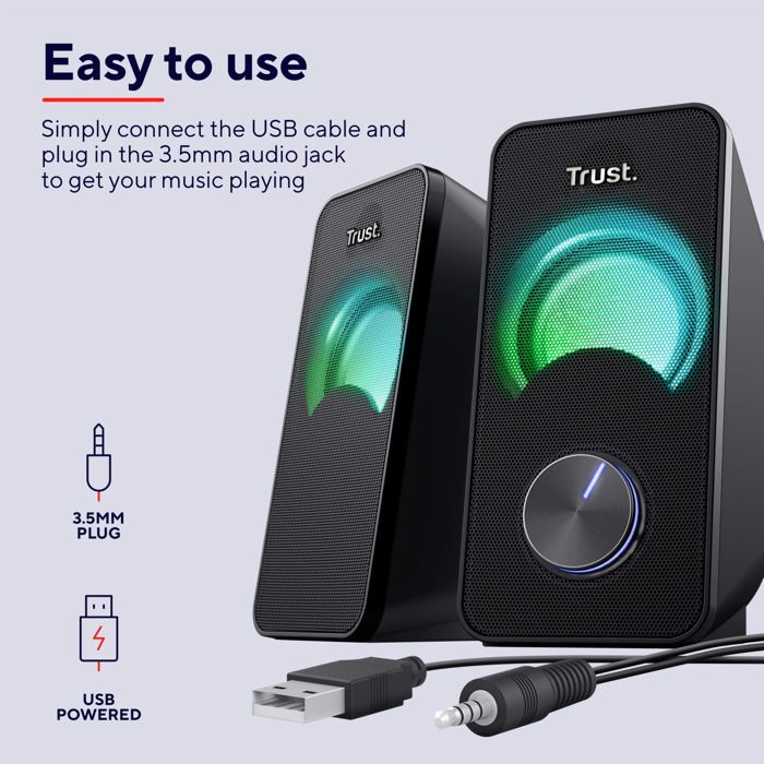 Trust Liro Barre De Son PC 12W Avec Éclairage LED RGB - Enceinte Stéréo Compacte Pour Ordinateur