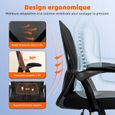 Chaise de Bureau Hauteur Réglable Fauteuil de Bureau Inclinable et Ergonomique Chaise Bureau Pivotante Accoudoir Pliable-3