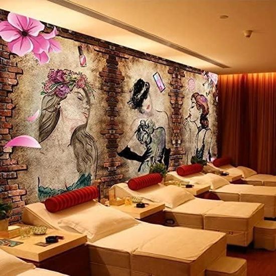 Papier Peint 3D Salon De Coiffure – Scène De Coupe De Cheveux, Autocollant Mural Kay, Déco Originale