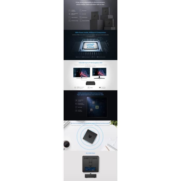 Mini PC BMAX B1 4 Go LPDDR3 RAM+64 Go EMMC Intel3