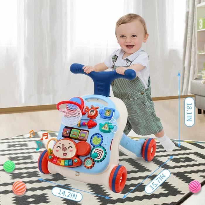 GOPLUS Trotteur Bébé Fille Garçon 6-36 mois Multifonctionnel, Trotteur Bébé  Évolutif 3-en-1 Minicar avec Panneau Intelligent, Musique et Lumière, 4