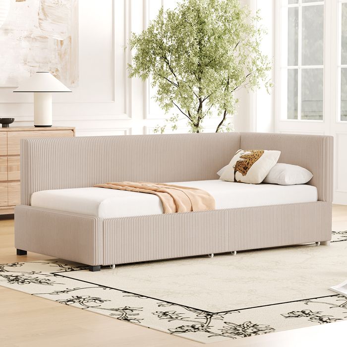 Lit capitonné lit banquette 90 x 200 cm avec lit gigogne, velours