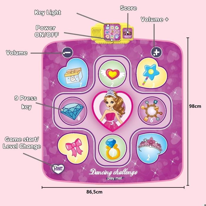 URMYWO Tapis De Danse Musical Pour Enfants - 7 Modes, LED Et Musique, Cadeau Idéal Filles Garçons 3-9 Ans