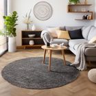 Tapis Salon Shaggy - Marion - Gris - 120 cm Rond Ø - 100% Polypropylène - SIMPEX