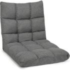 GOPLUS Chaise de Sol Pliante 105 x 56 x 12CM, Fauteuil Convertible Réglable à 14 Niveaux, Fauteuil Paresseux Confortable, Lin, Gris