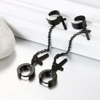 Boucles d'Oreilles Croix Style Punk Gothique avec Chaînette Noires • Bijou Religieux Chrétien • Cadeau pour Elle