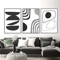 Lot de 3 posters muraux Boho - Noir et blanc - Géométrie Line Art - Pour salon, chambre à coucher - Sans cadre (50 x 70 cm)