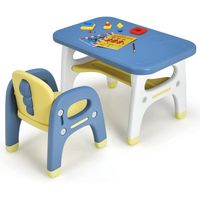 GOPLUS Ensemble Table et Chaise pour Enfant en Forme de Dinosaure avec 3 Blocs,Etagère,pour Chambre des Enfants,Maternelle Bleu