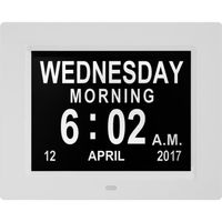 Horloge Calendrier avec Date Jour et Heure en français 8 Pouces LCD Horloge Numérique Non-Abrégée pour Senior Alzheimer et Enfant 