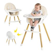 Chaise haute bébé 2 en 1 - SINBIDE - Réglable - Plateau réglable - Tablette amovible - Beige