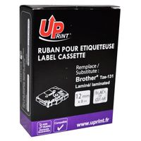 Ruban laminé UPRINT - Brother P Touch TZe 131 - Noir sur transparent - 12 mm