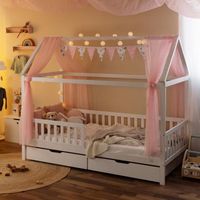 Kit de décoration avec ciel de lit, fanions et guirlande lumineuse - ALCUBE - Rose - Enfant - Fille