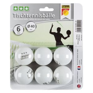 BALLE TENNIS DE TABLE Idena 7440022–6 Balles de Tennis de Table 3 étoiles, Blanc