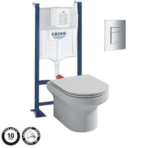 WC - TOILETTES Pack WC suspendu + abattant + Bâti support + Even Plaque de commande WC carré chromé