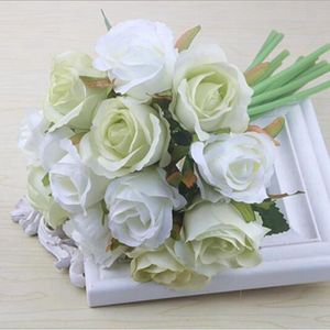 12 Pcs Lots Fleurs Roses Artificielles Bouquet De Mariage