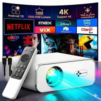 Mini Projecteur Portable R1 Avec Support 360° Et Autofocus – Wifi, Bluetooth, Full HD 1080p, Noir
