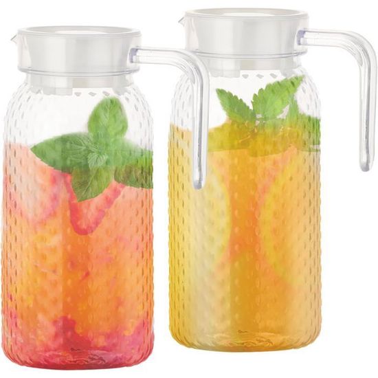 Tongfeng Pichet D'Eau 2L Avec Couvercle - Carafe Plastique Réfrigérateur Anti-Gouttes Avec Poignée