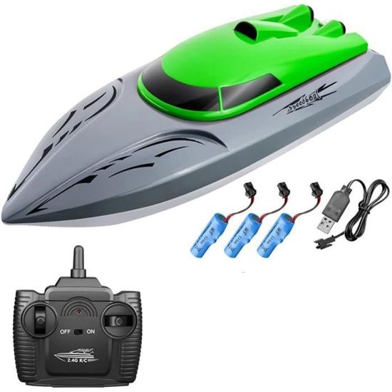 Bateau RC LED étanche Bateau Télécommandé 2,4 GHz Avec éclairage LED - Pour Piscine, Lac, étang - Cascades, étanche IPX7 - À Partir De 8 Ans Autonomie 30 Minutes Lithium