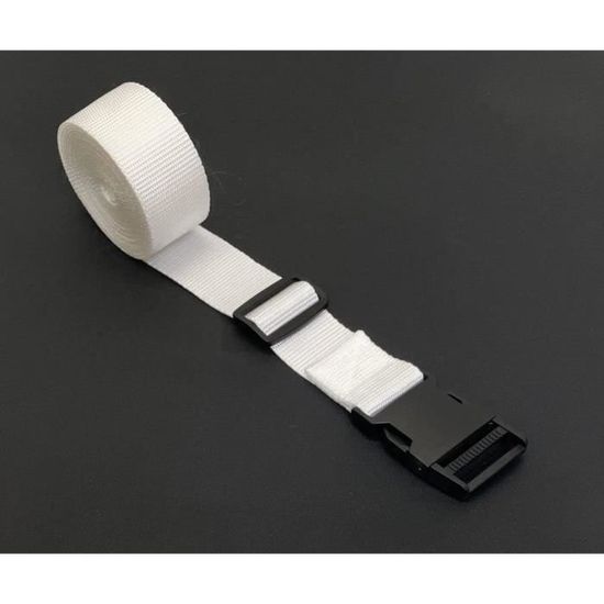 Sangle Centrale Filet Tennis – Boucle Inox, Nylon Blanc, Hauteur Réglable, 2,2 M X 5 Cm, Pour Courts Et Entraînements