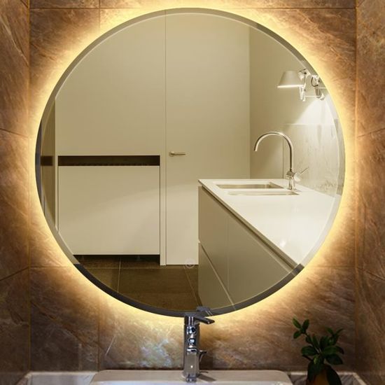 Miroir Salle Bain LED 24W rond 60cm - Anti-Buée - Éclairage Chaud Blanc - Design Contemporain