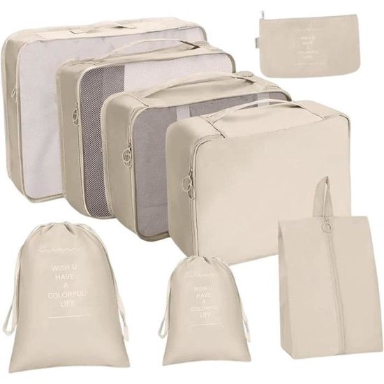 Lot De 8 Pochettes De Voyage Couleur Crème – Marque Belle Vous / Tinyyo – Pour Rangement Valise – Nécessaire Organisateur