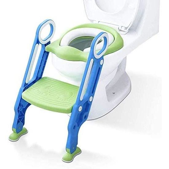 Réducteur de Toilette Enfant Pliable et Réglable - PUDDINGTreg - Blue - Marches Larges - Confortable
