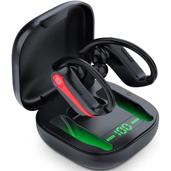 Ecouteur Bluetooth Sport, IPX7 Étanche Écouteurs sans Fil 40 Heures, 3D Hi-FI Stéréo Oreillette Bluetooth 5.1 avec Micro Intégré