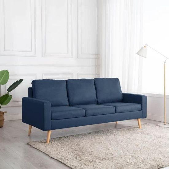 1420MARKET TOP- Canapé d'angle à 3 places design vintage - Canapé Scandinave Canapé Relax Sofa Salon Classique Bleu Tissu