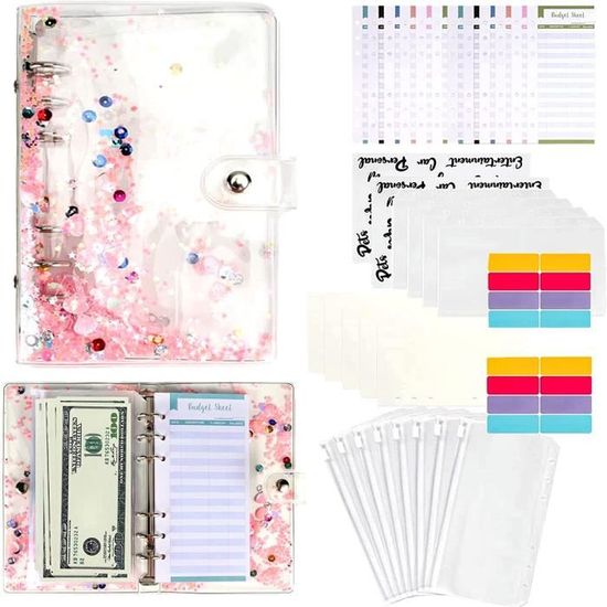 Couverture De Classeur A6 En PVC Souple Transparent à 6 Trous, Rechargeable, Avec Paillettes Et Paillettes, étanche, Pour L'école, La Maison, Le Bureau