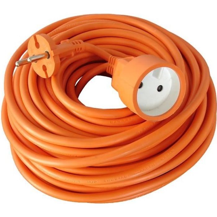 Rallonge éléctrique de jardin ZENITECH 50m - câble HO5VVF - 2X1.5mm2 - Orange