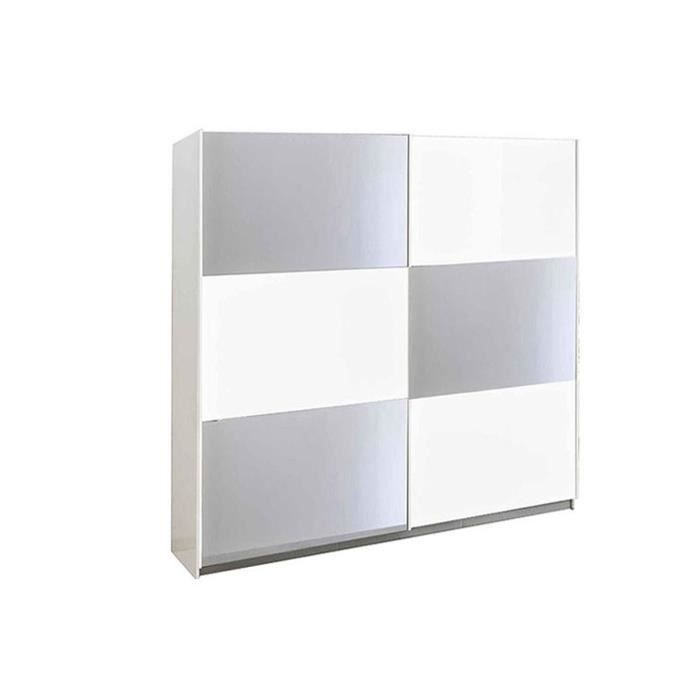 SIROLO LAQUE BLANC ARMOIRE 150 MODERNE : L'Armoire 2 Portes Mosaïque Bois et Miroir Coulissantes