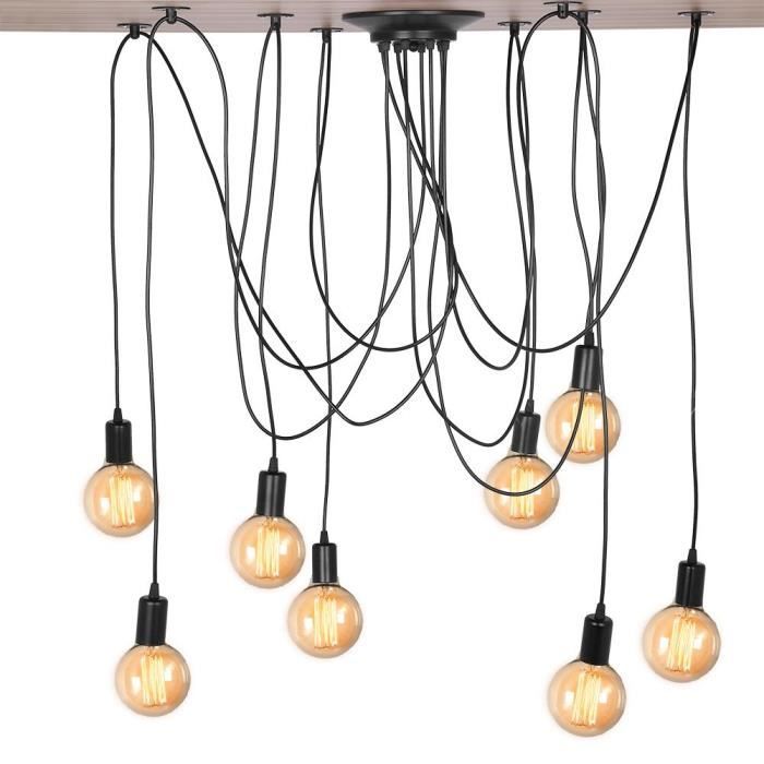 NAKESHOP Lustre araignee E27 Lampe De Plafond Suspension Luminaires Design Industriel 8 Douilles
