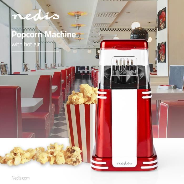 MACHINE A POP-CORN ELECTRIQUE 1200 W |Rouge/Blanc Réalise du pop-corn en seulement 2 à 4 minutes