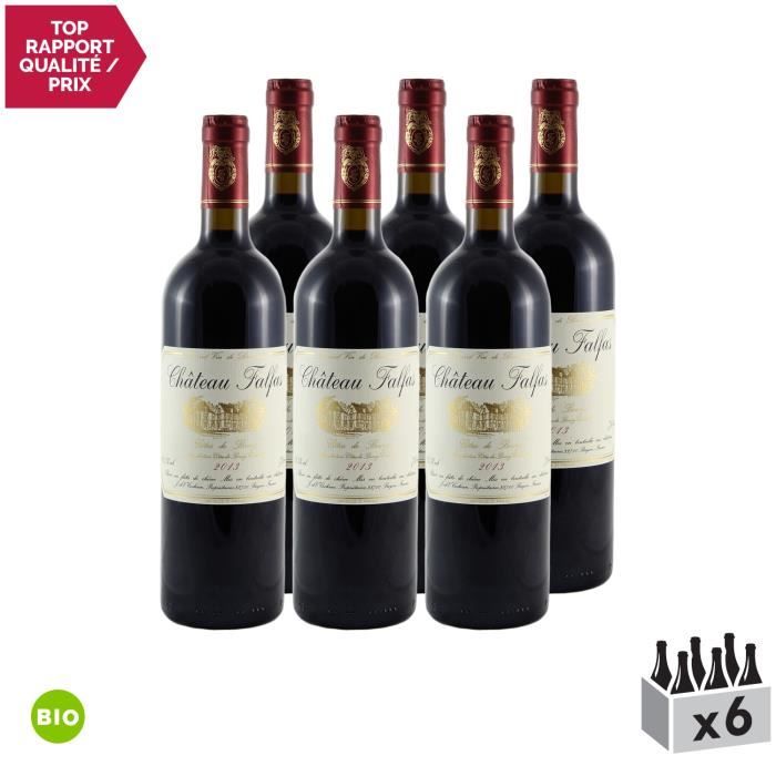 Château Falfas Rouge 2013 - Bio - Lot de 6x75cl - Appellation AOC Côtes de Bourg - Vin Rouge de Bordeaux - Cépages Cabernet Franc,