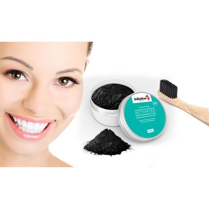 Poudre charbon sans produits chimiques + brosse a dent bambou INFINITIVE beauty - Kit blanchiment dentaire 100% naturel