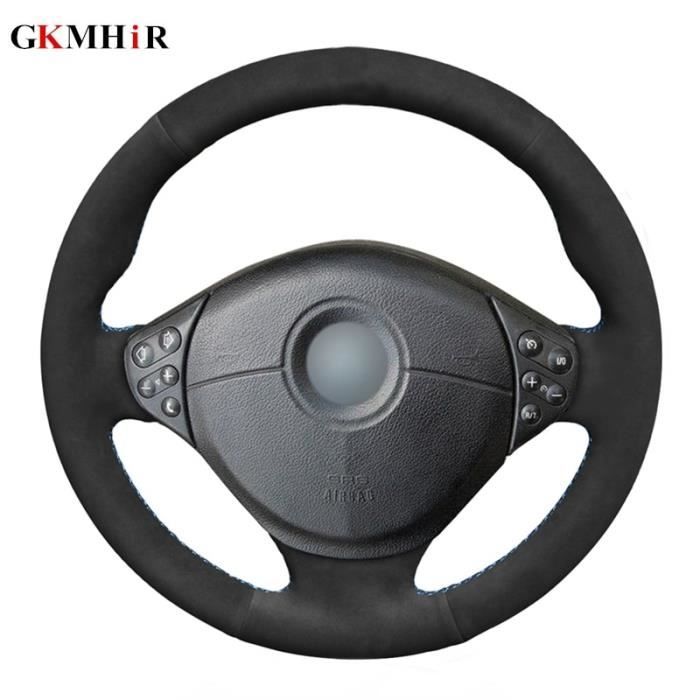 Housse de volant de voiture en cuir suédé souple noir, bricolage, pour BMW E39 série 5 1999 – 2003 E46 Black Thread