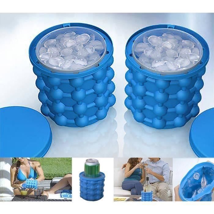Ice Cube Maker, Bac à Glaçon Silicone Ice Cube Magique Magic Glacon Moules à Glace Seau Ice Silicone avec Couvercle pour Cocktai @YC