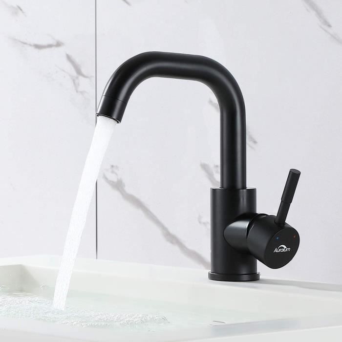 CUISINE Auralum Robinet Lavabo Noir Salle de Bain Rotation agrave 360deg Mitigeur Salle de Bain Flexible Acier Inox Style Contem67