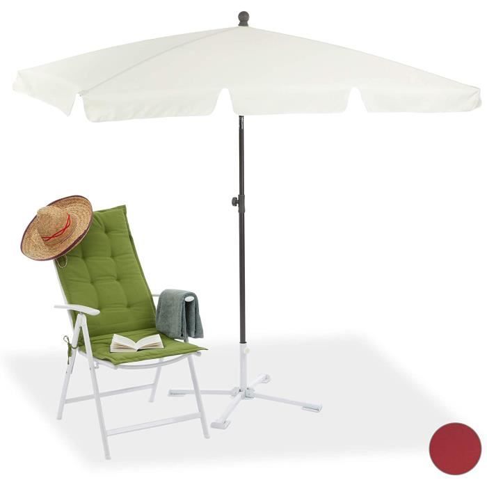 Relaxdays Parasol rectangulaire, 200x120 cm Parasol de plage, hauteur réglable, Parasol de jardin, inclinable, blanc