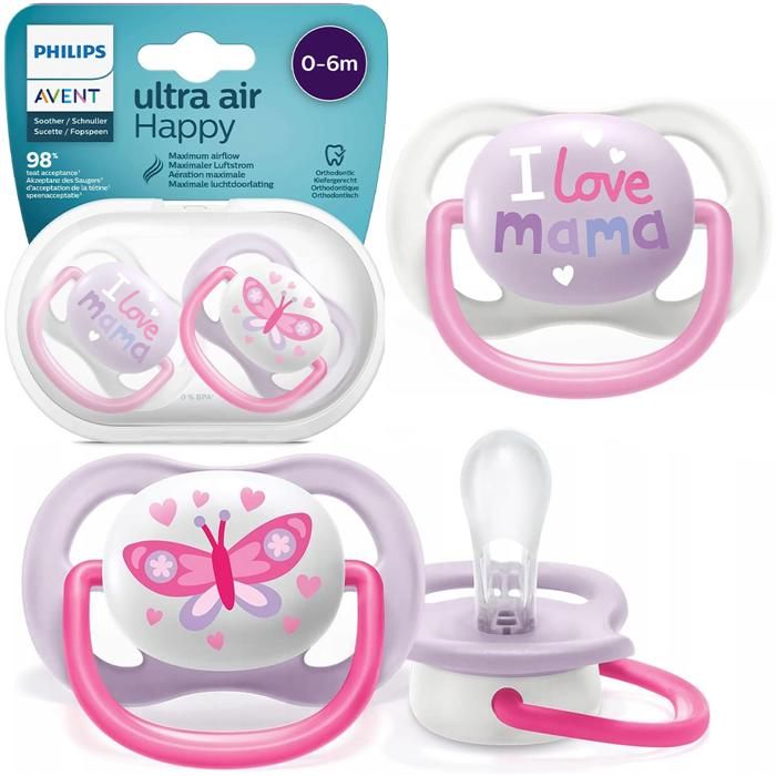 Avent Sucette Symétrique Ultra Air +0m Love Mama Rose Lot de 2