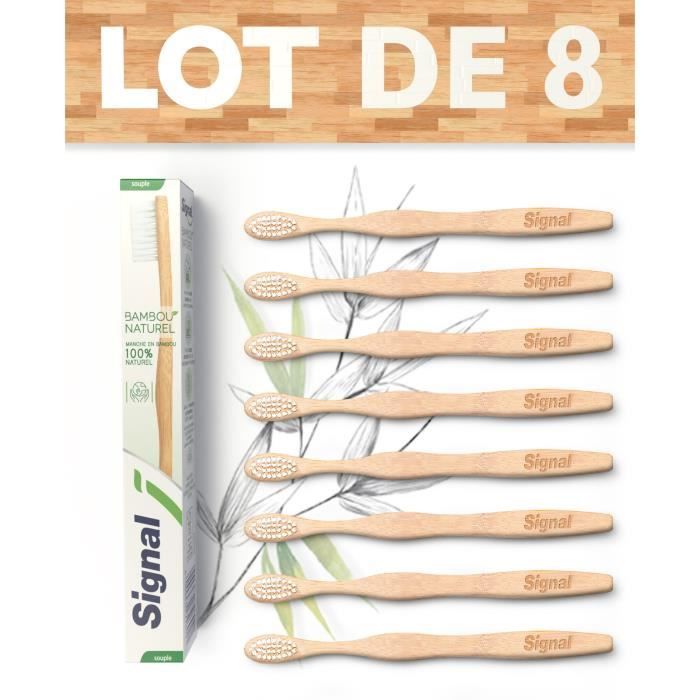 SIGNAL Lot de 8 Brosses à dents Manuelle en Bambou 100% Naturel souple